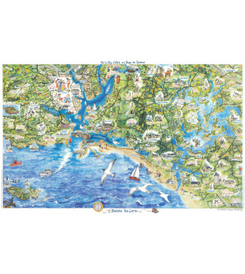 AFFICHE - Carte illustrée à l'aquarelle, Lorient et la Ria d'Étel (60 x 96 cm)