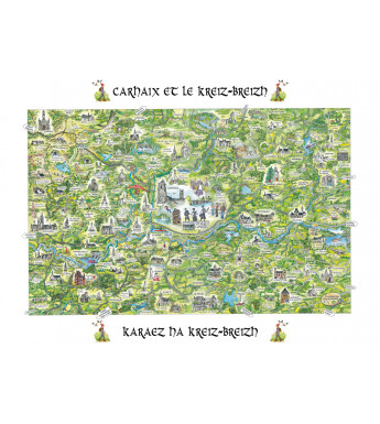 AFFICHE - Carte illustrée à l'aquarelle, Carhaix et le Kreiz Breizh (100x 70 cm)