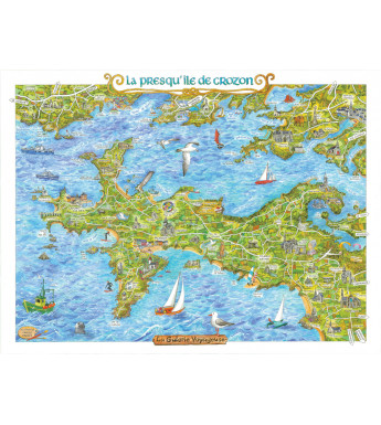 AFFICHE - Carte illustrée à l'aquarelle, Presqu'île de Crozon (60x 80 cm)